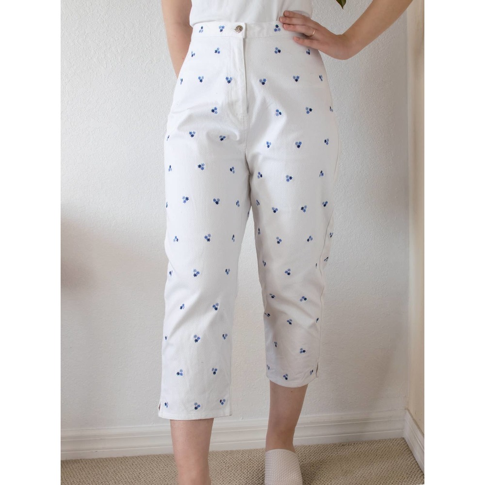 Vintage 90's Embroidered High Waisted White Pants